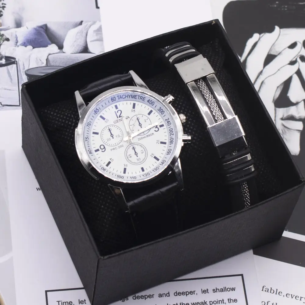 Men Chronograph Watch with Blue Light Glass & Black Strap - Image 3