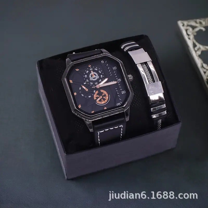 Men Chronograph Watch with Blue Light Glass & Black Strap - Image 9