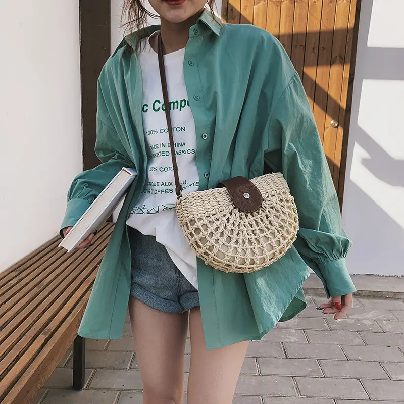 Women's woven straw shoulder bag Mori pastoral style 2020 - Image 4