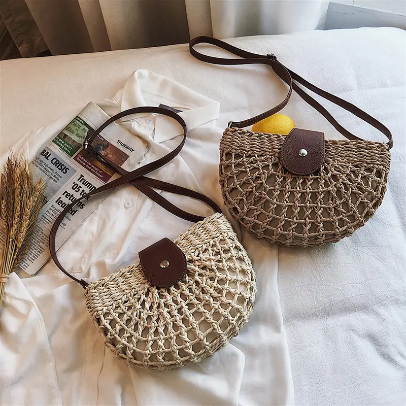 Women's woven straw shoulder bag Mori pastoral style 2020 - Image 5