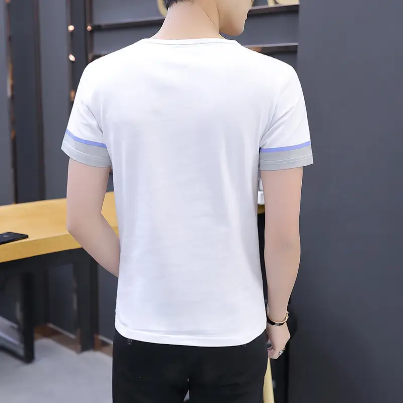 Men's White Striped Short Sleeve T-Shirt with "Mettens" Print - Image 5