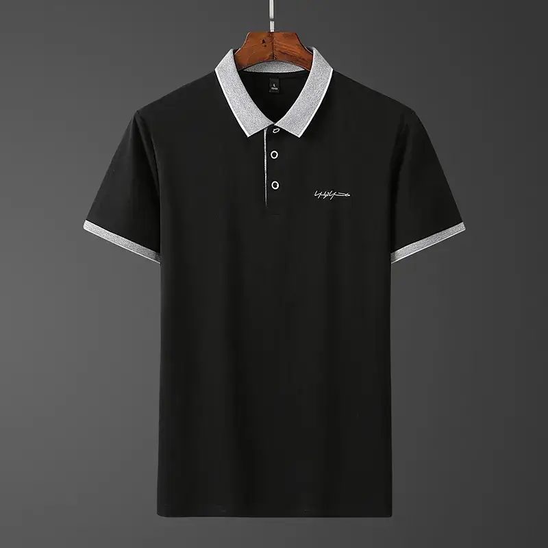 Men's Korean Style Thin Polo Shirt Grey Slim Fit - Image 3