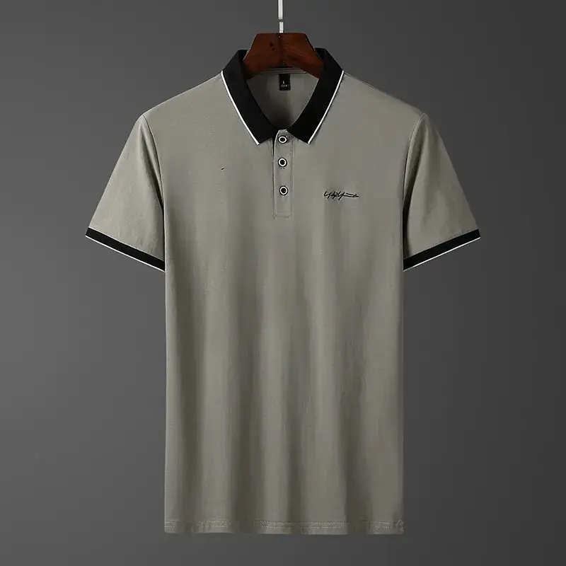 Men's Korean Style Thin Polo Shirt Grey Slim Fit - Image 2