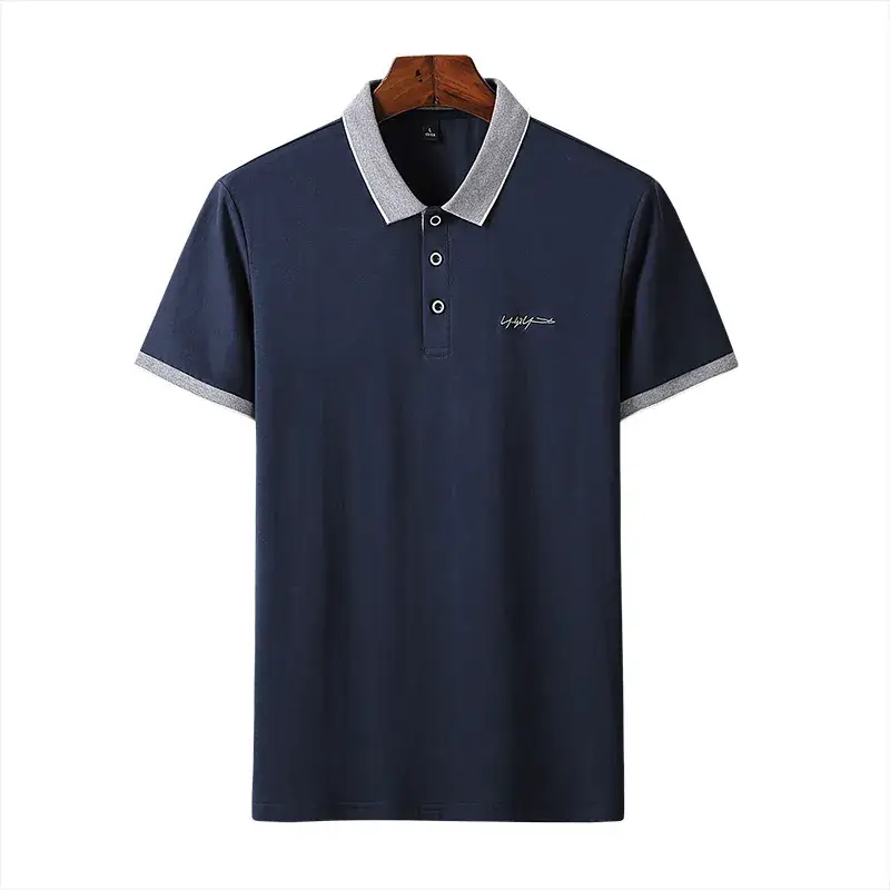 Men's Korean Style Thin Polo Shirt Grey Slim Fit - Image 4