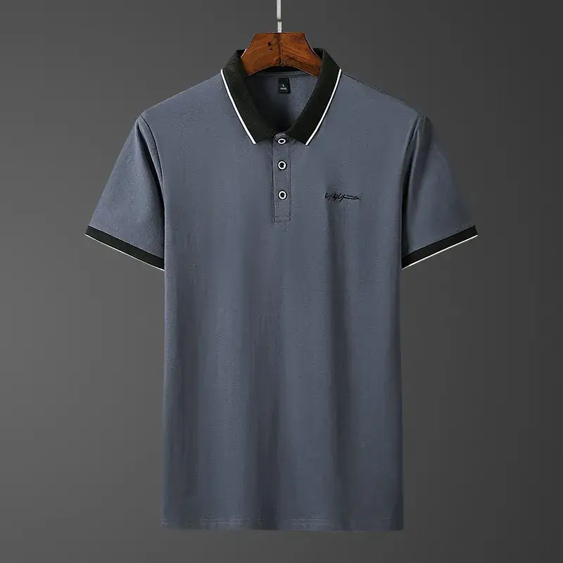 Men's Korean Style Thin Polo Shirt Grey Slim Fit - Image 5