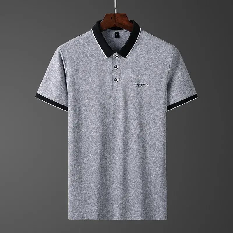 Men's Korean Style Thin Polo Shirt Grey Slim Fit - Image 6