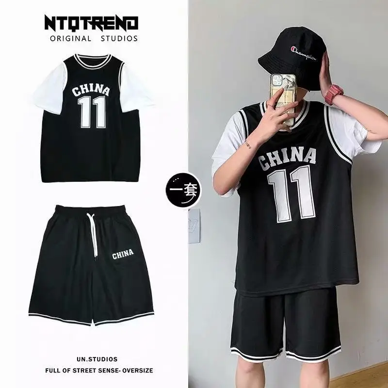 Men China 11 Jersey Shorts Set Summer Casual Sport - Image 2