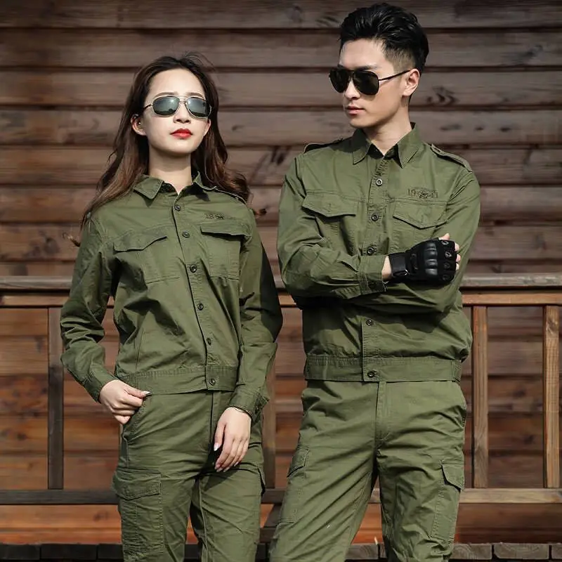 Men Army Green Camouflage Training Suit Women Short Sleeve Welder Wear - Image 5
