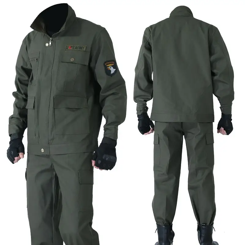 Men Army Green Camouflage Training Suit Women Short Sleeve Welder Wear - Image 8
