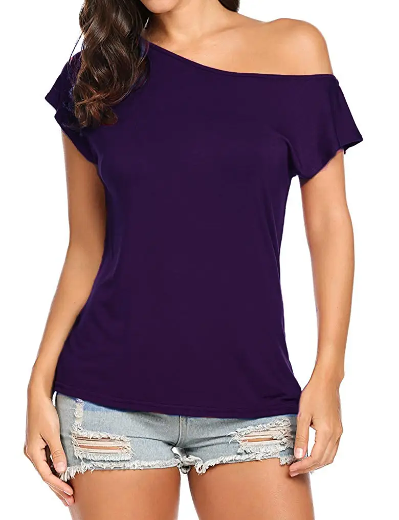 Women Green Off-Shoulder T-Shirt Casual Summer - Image 3