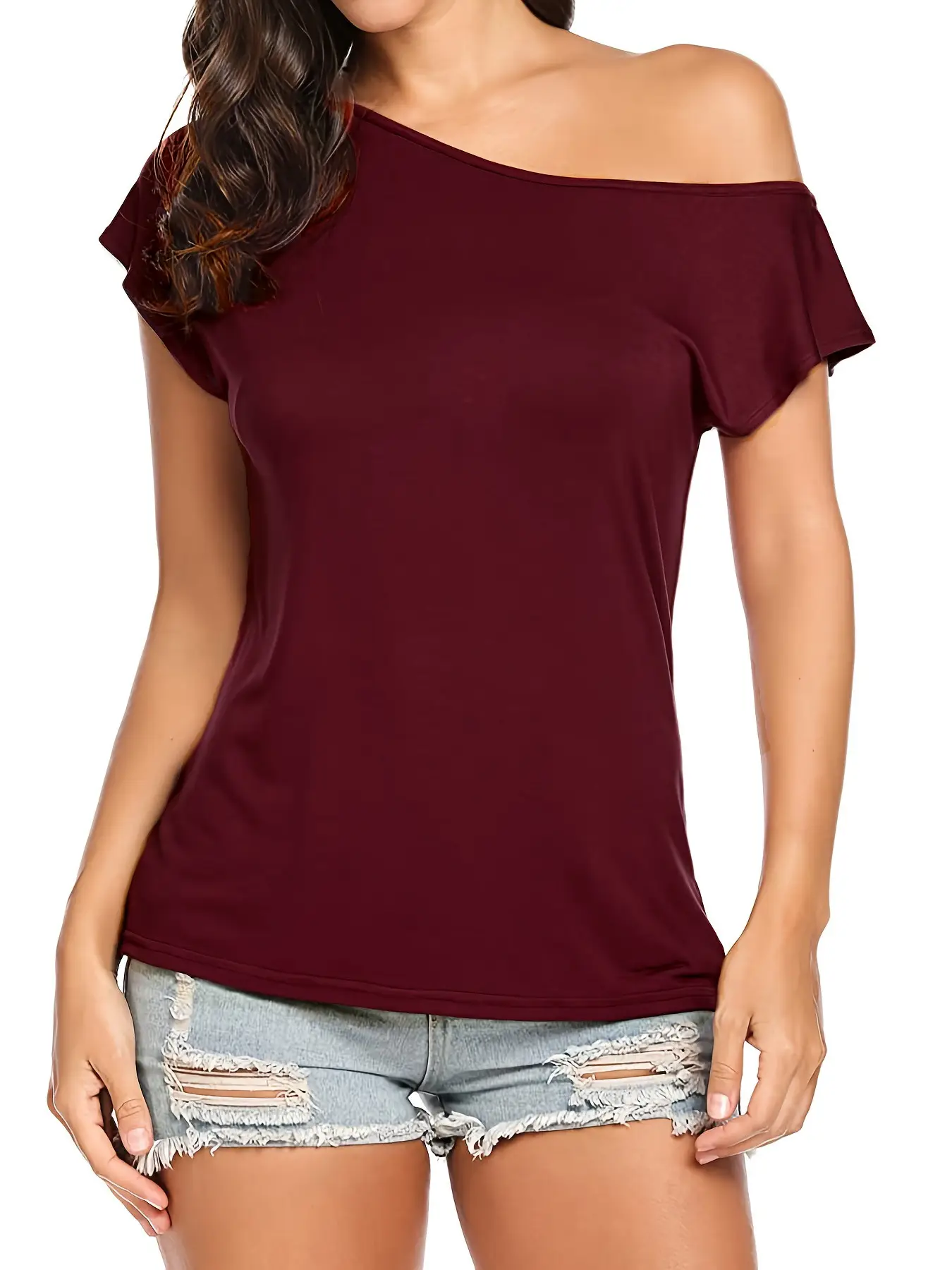 Women Green Off-Shoulder T-Shirt Casual Summer - Image 7