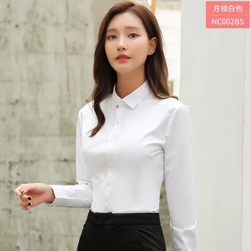 Korean Style Slim Fit V-Neck Work Shirt White Plus Size - Image 6