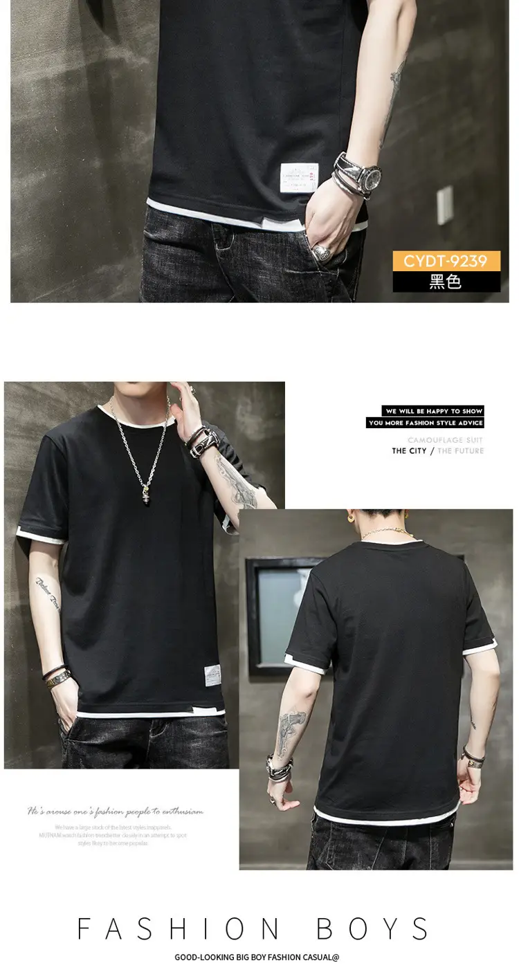 Men Cotton T-Shirt Light Grey Red Trim Large — feature 12