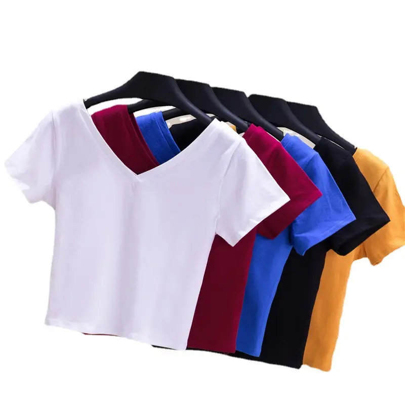 Women V-Neck Blue T-Shirt Short Sleeve High Waist - Image 10