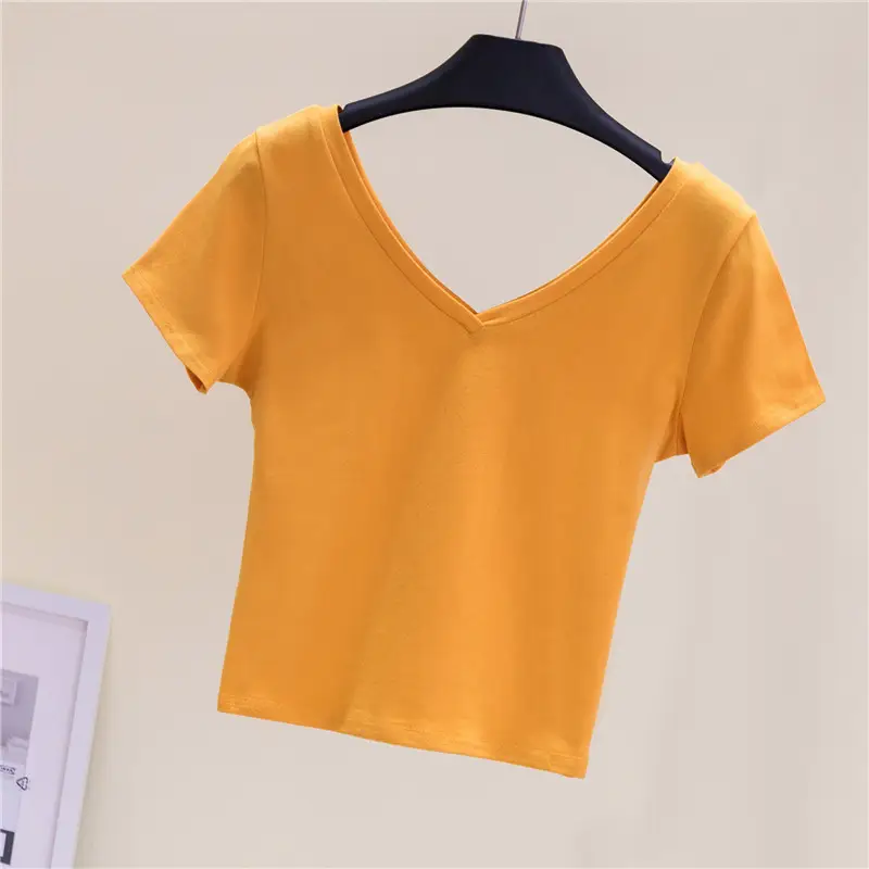 Women V-Neck Blue T-Shirt Short Sleeve High Waist - Image 4