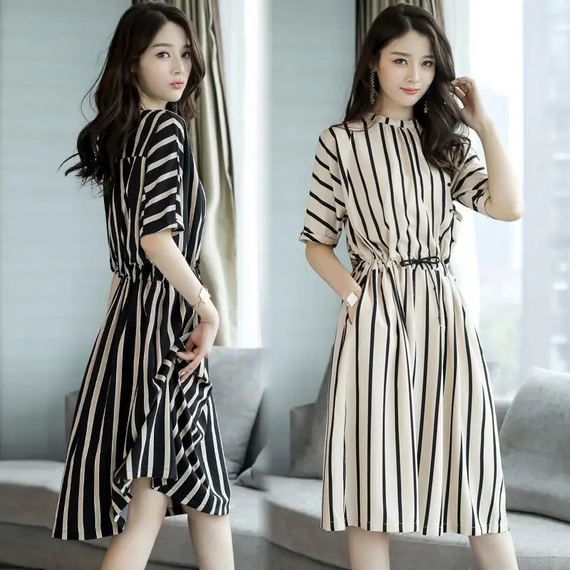 Women Striped A-Line Dress Summer New Korean Style - Image 3
