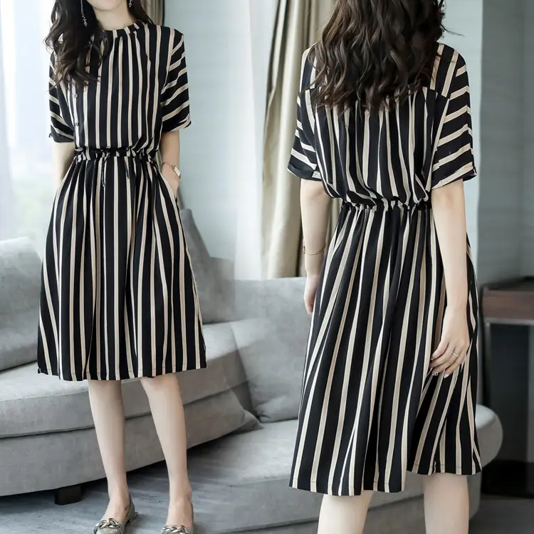 Women Striped A-Line Dress Summer New Korean Style - Image 2
