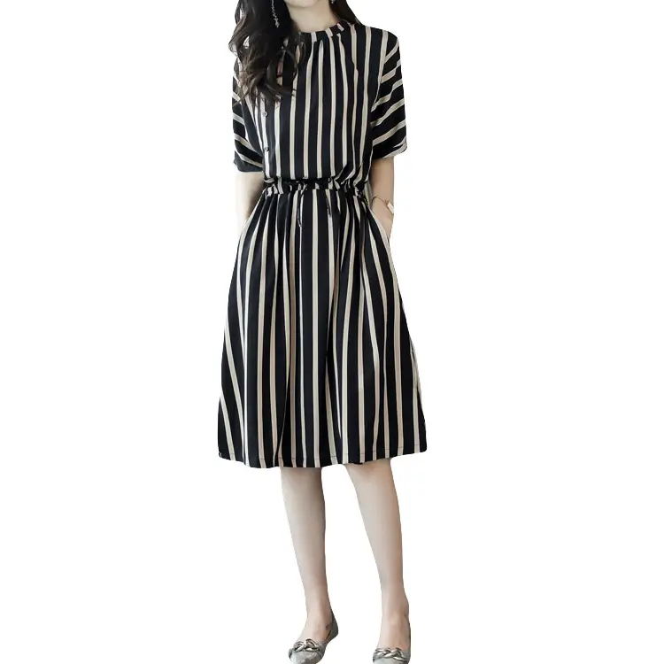 Women Striped A-Line Dress Summer New Korean Style - Image 5