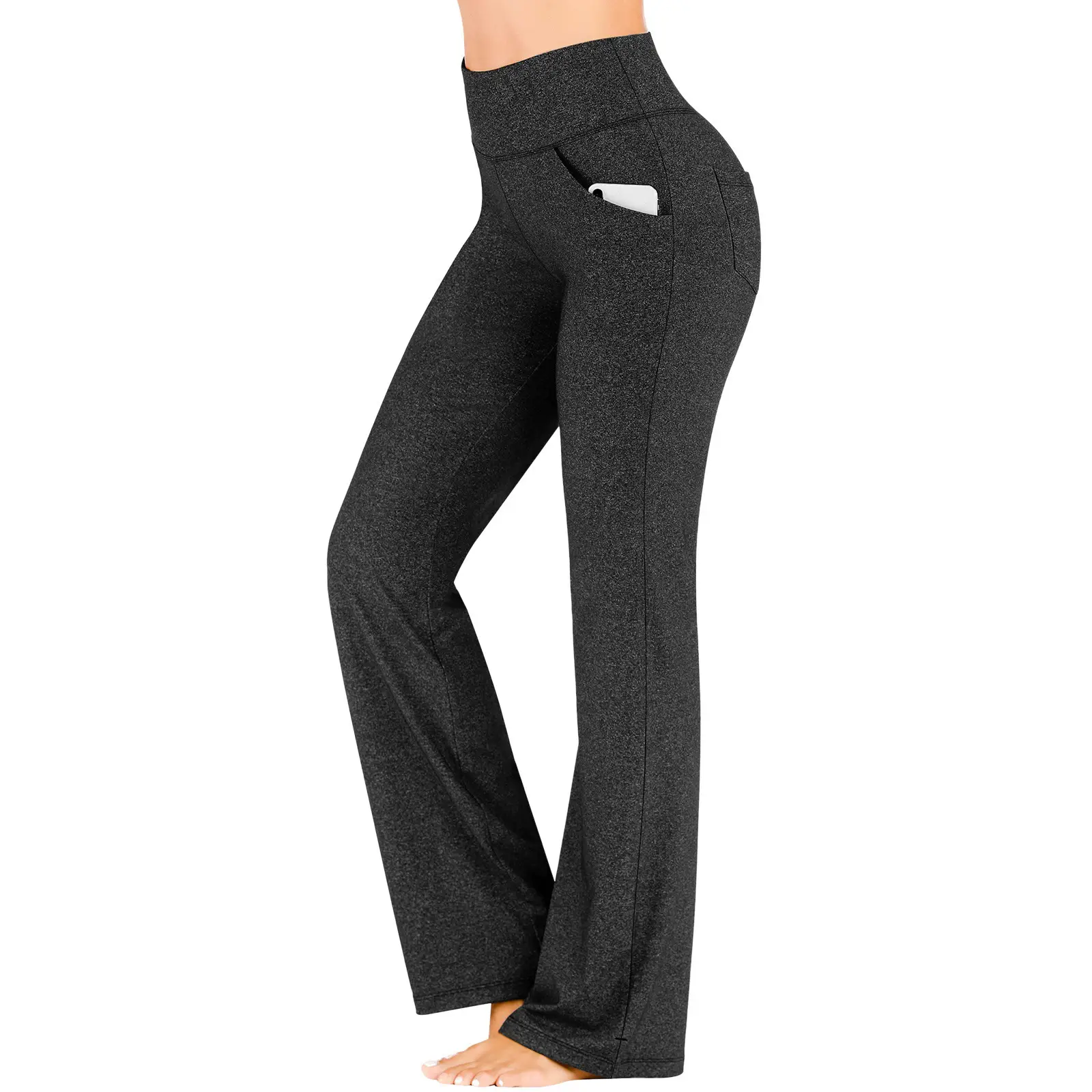 Black Micro-Width High Waist Yoga Pants for Women - Image 11