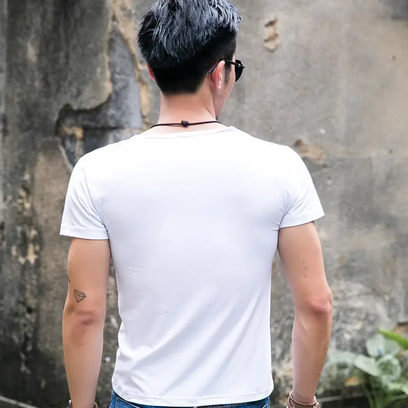 Men V-Neck Short Sleeve T-Shirt Slim Fit Solid Color