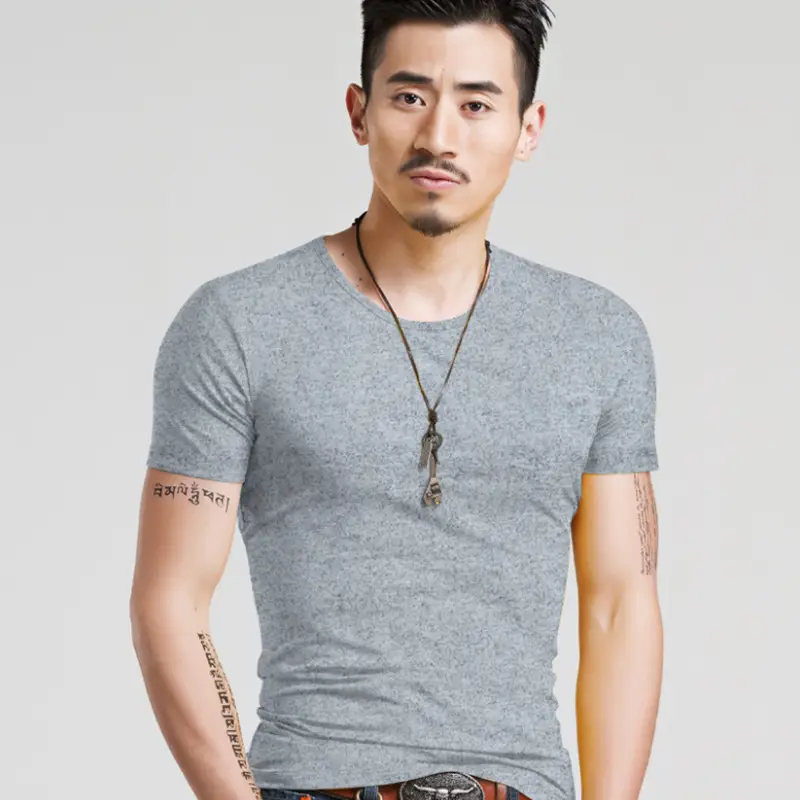 Men V-Neck Short Sleeve T-Shirt Slim Fit Solid Color