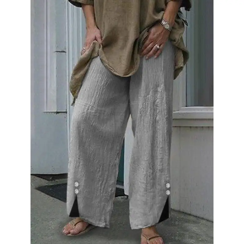 Women's Wide Leg Button Pants Black Summer Casual Trousers - Image 7