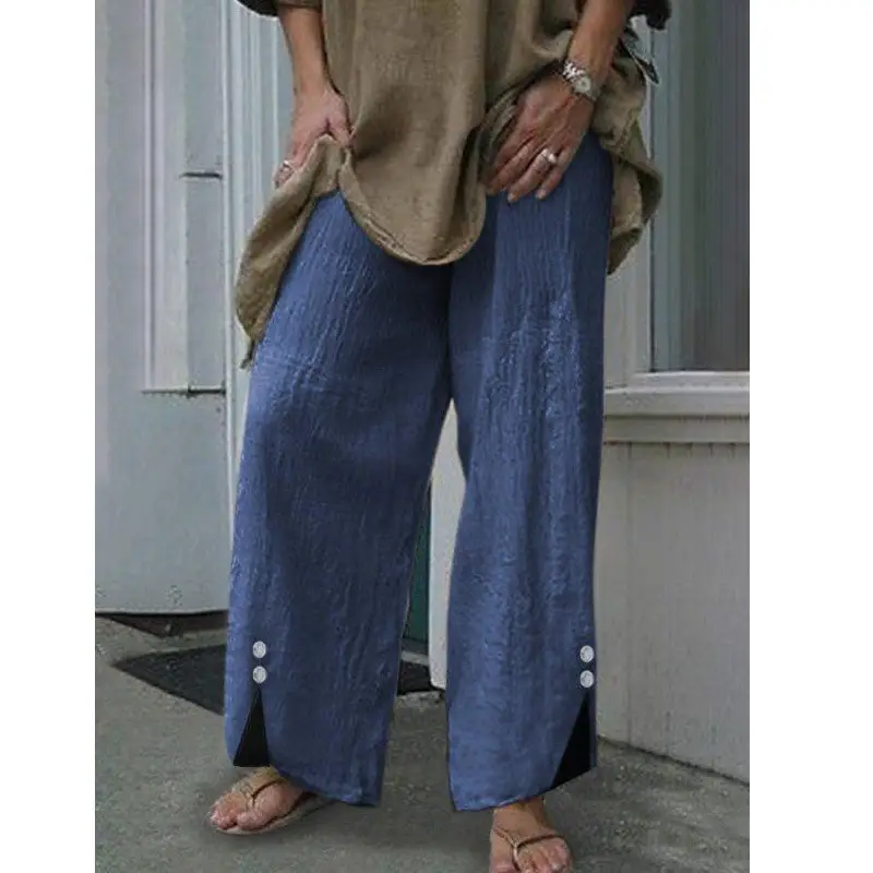Women's Wide Leg Button Pants Black Summer Casual Trousers - Image 8