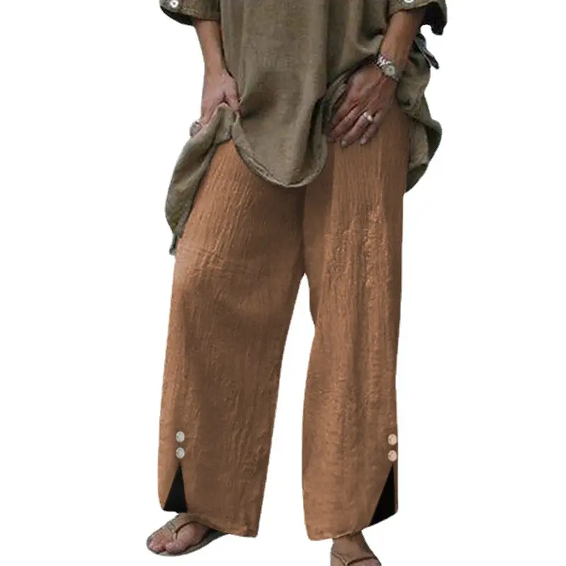 Women's Wide Leg Button Pants Black Summer Casual Trousers - Image 10