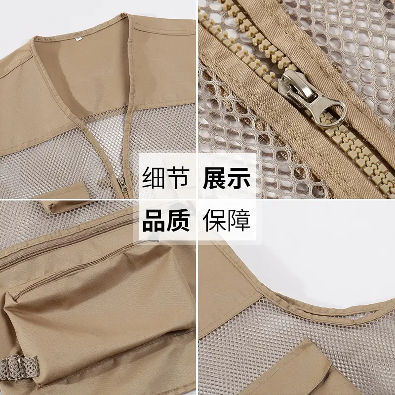 Blue Mesh Zipper Vest for Men with Multiple Pockets - Image 12