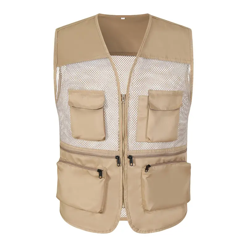 Blue Mesh Zipper Vest for Men with Multiple Pockets - Image 13
