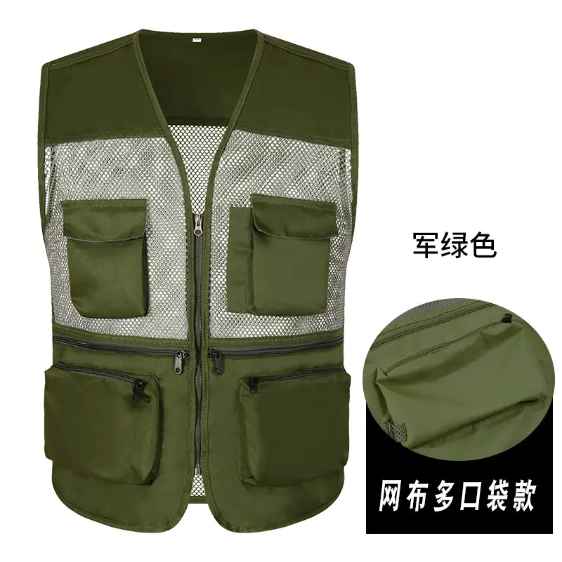 Blue Mesh Zipper Vest for Men with Multiple Pockets - Image 6