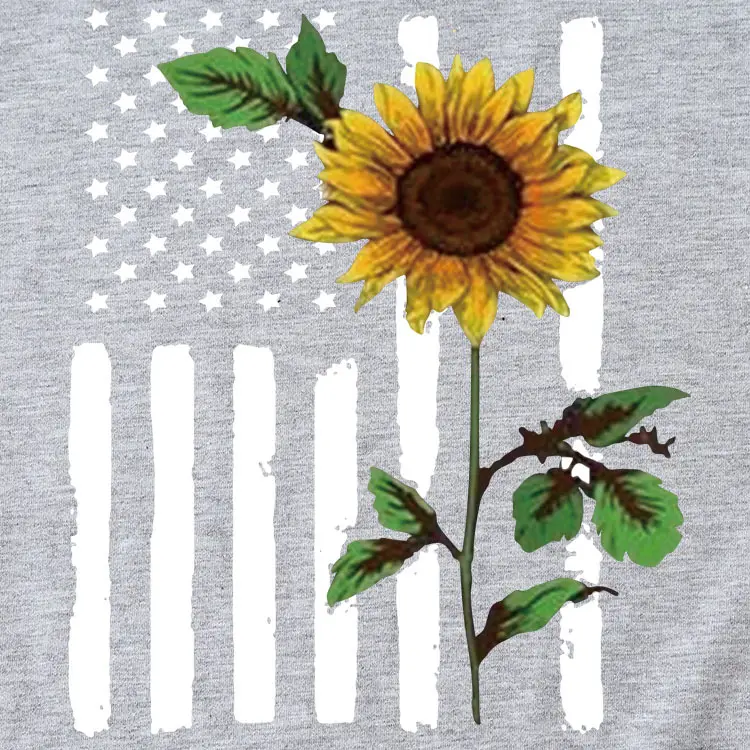 Women Sunflower Printed T-Shirt Orange Short Sleeve