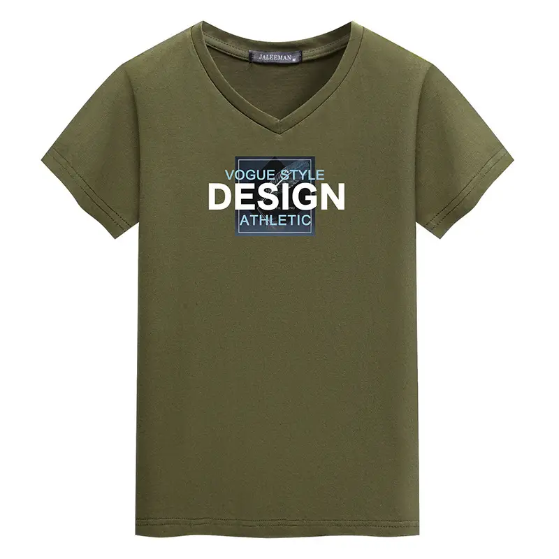 Korean Printed V-Neck T-Shirt for Men Olive Green - Image 8