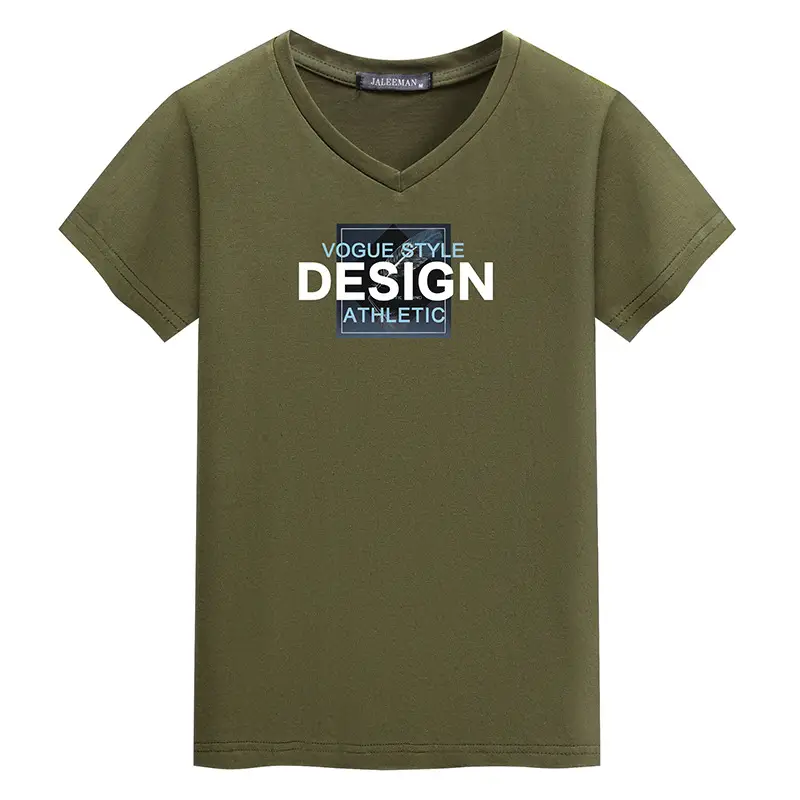 Korean Printed V-Neck T-Shirt for Men Olive Green - Image 4