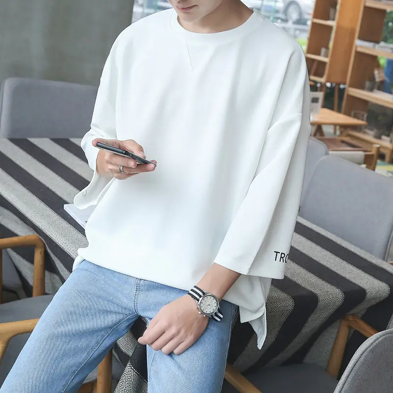 2020 Loose White Japanese Style 7-Sleeve T-Shirt - Image 3