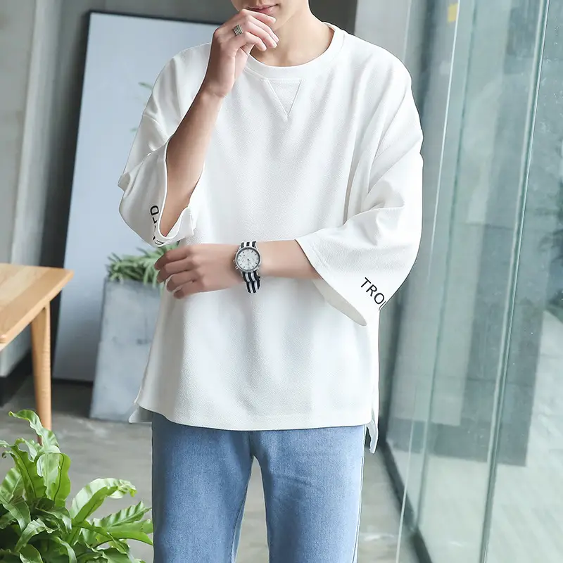 2020 Loose White Japanese Style 7-Sleeve T-Shirt - Image 4