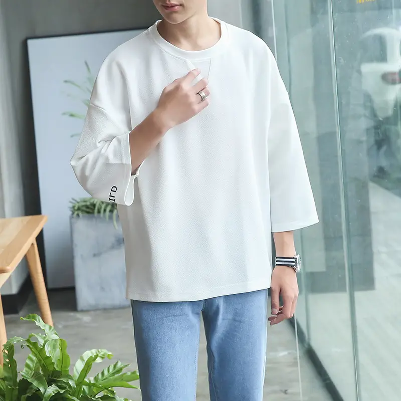 2020 Loose White Japanese Style 7-Sleeve T-Shirt - Image 5