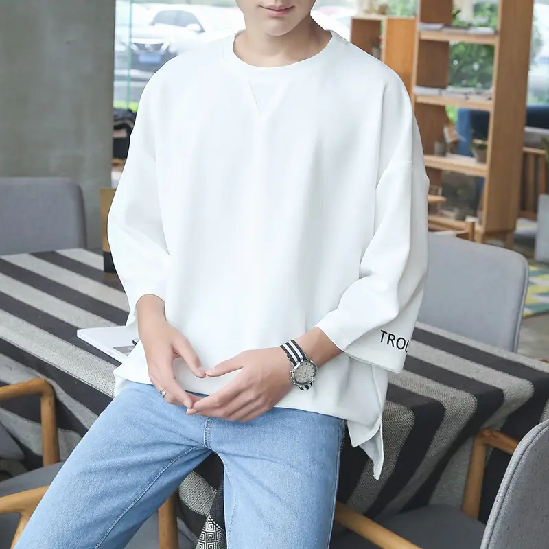 2020 Loose White Japanese Style 7-Sleeve T-Shirt - Image 2