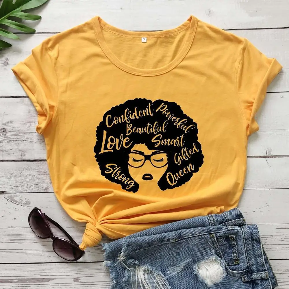 Confident Girl Love Queen T-Shirt Yellow Short Sleeve - Image 5