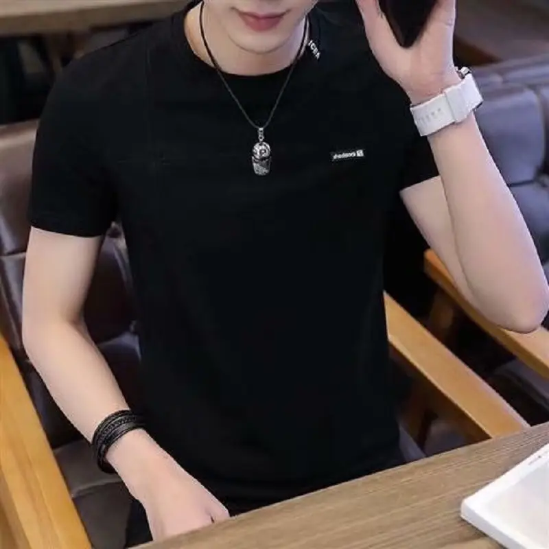 Men White Slim Fit T-Shirt Summer Casual All Match - Image 6