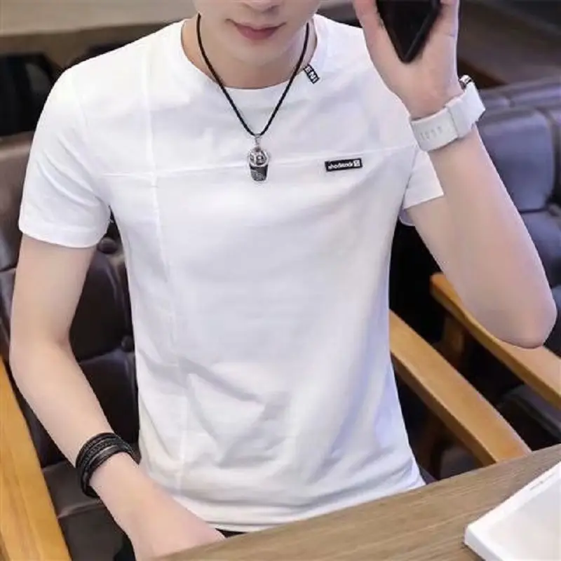 Men White Slim Fit T-Shirt Summer Casual All Match - Image 7