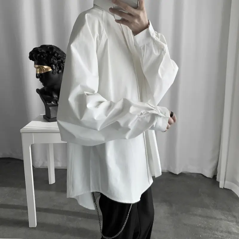 White Loose Fit Men's Long Sleeve Shirt - Image 4