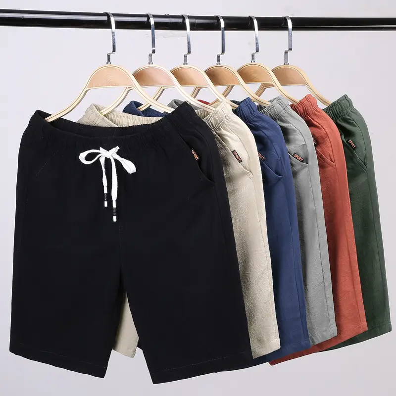 Men Cotton Drawstring Shorts Navy Blue Summer
