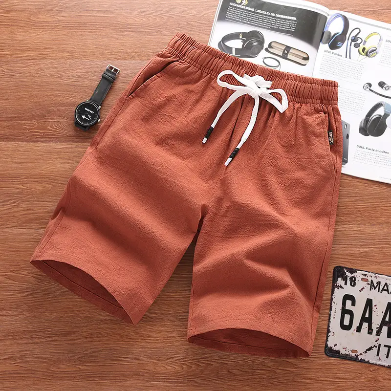 Men Cotton Drawstring Shorts Navy Blue Summer