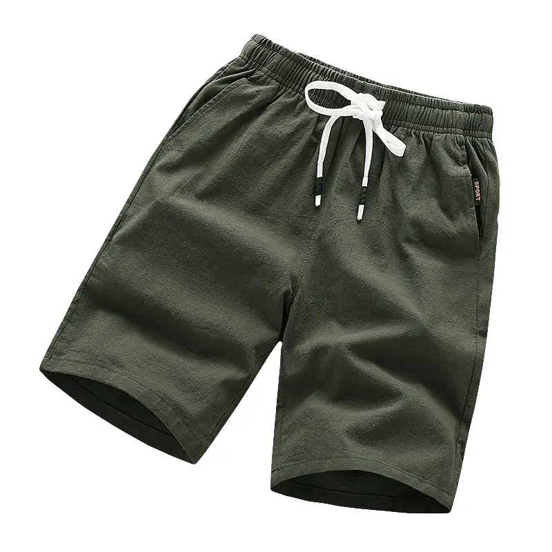 Men Cotton Drawstring Shorts Navy Blue Summer