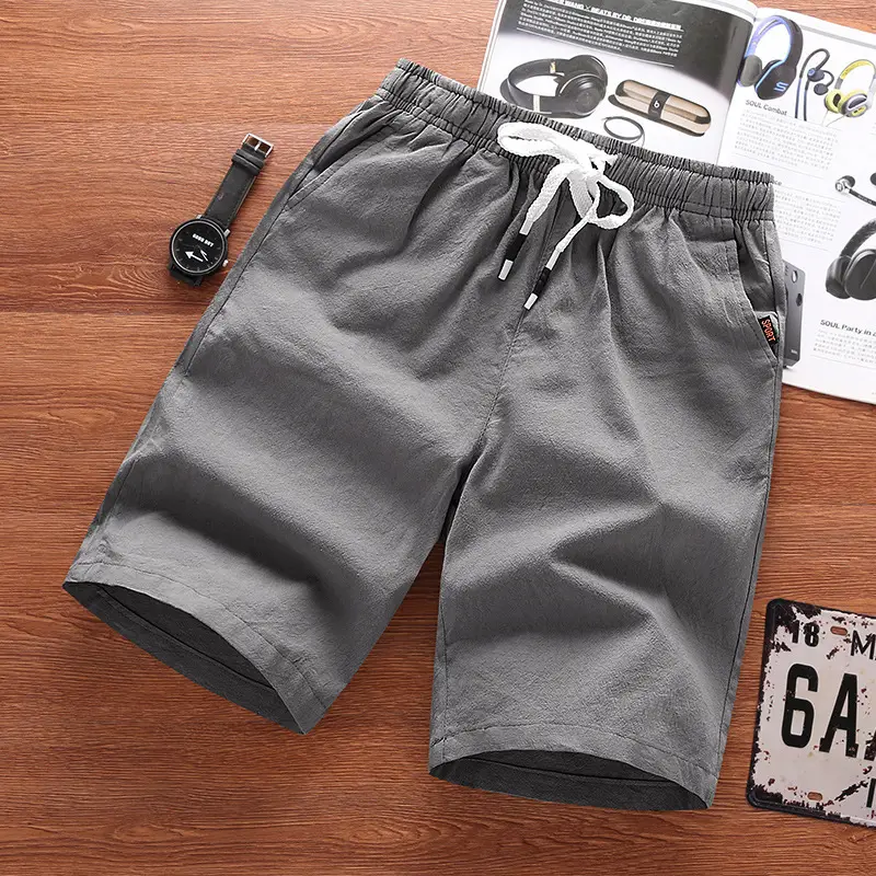 Men Cotton Drawstring Shorts Navy Blue Summer