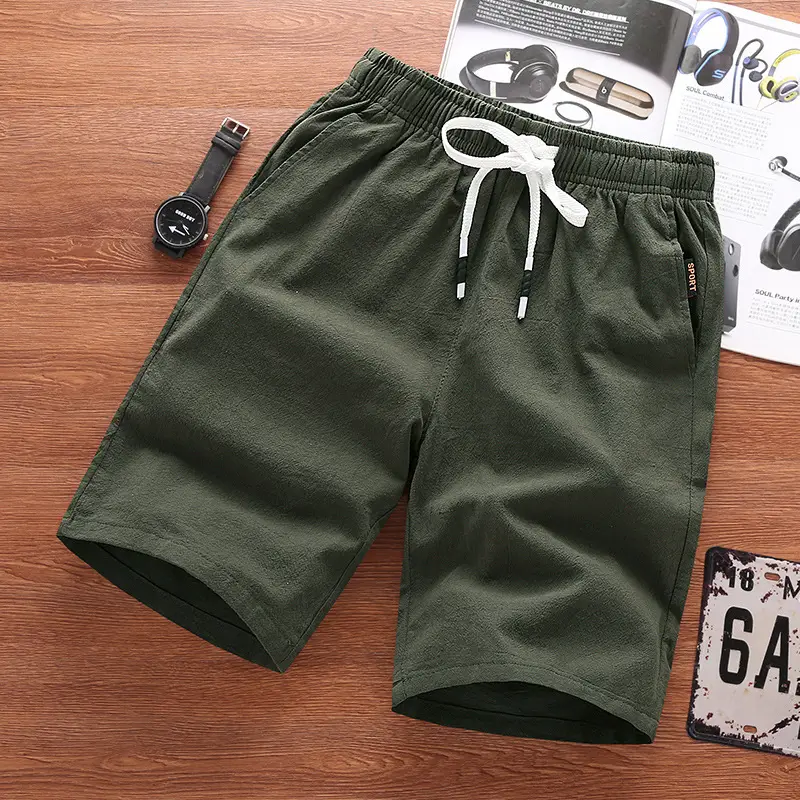 Men Cotton Drawstring Shorts Navy Blue Summer