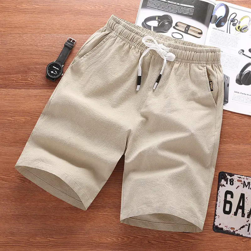 Men Cotton Drawstring Shorts Navy Blue Summer