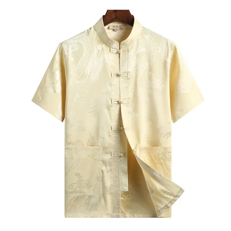 Men's Blue Dragon Print Tang Suit Shirt with Buckle - Image 4