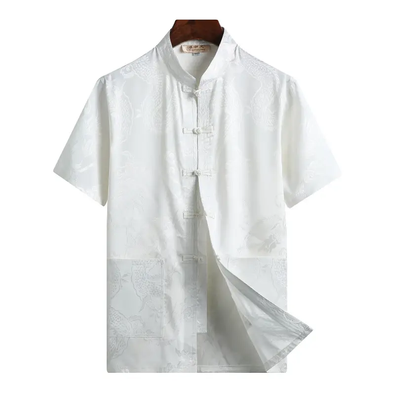 Men's Blue Dragon Print Tang Suit Shirt with Buckle - Image 5